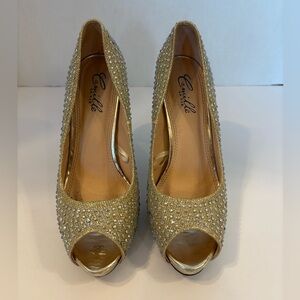 Camille La Vie gold peep toe pump Stilleto w/ rhinestones heels shoes size 8